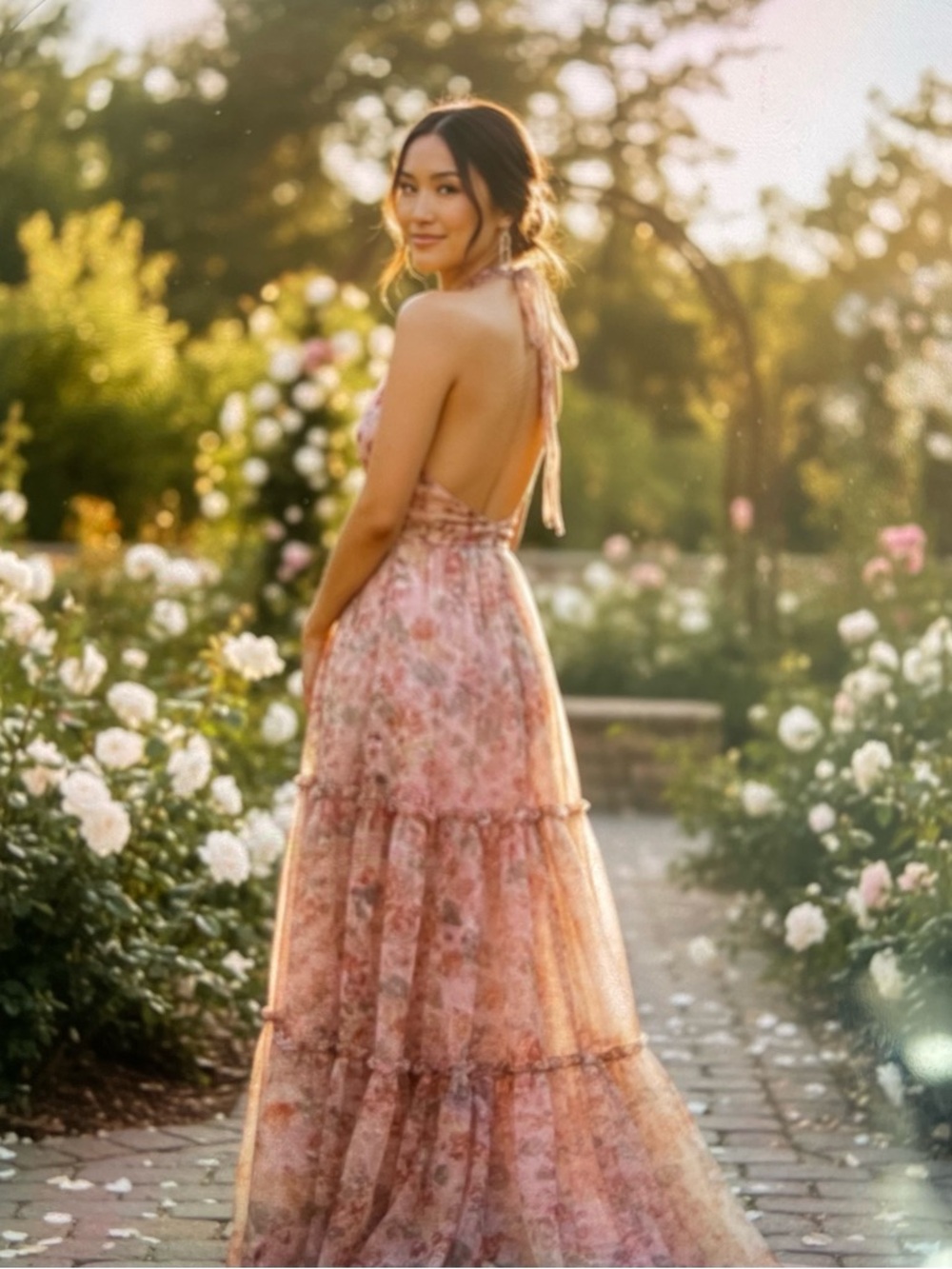 Astr Pink Floral Halter Backless Maxi Dress